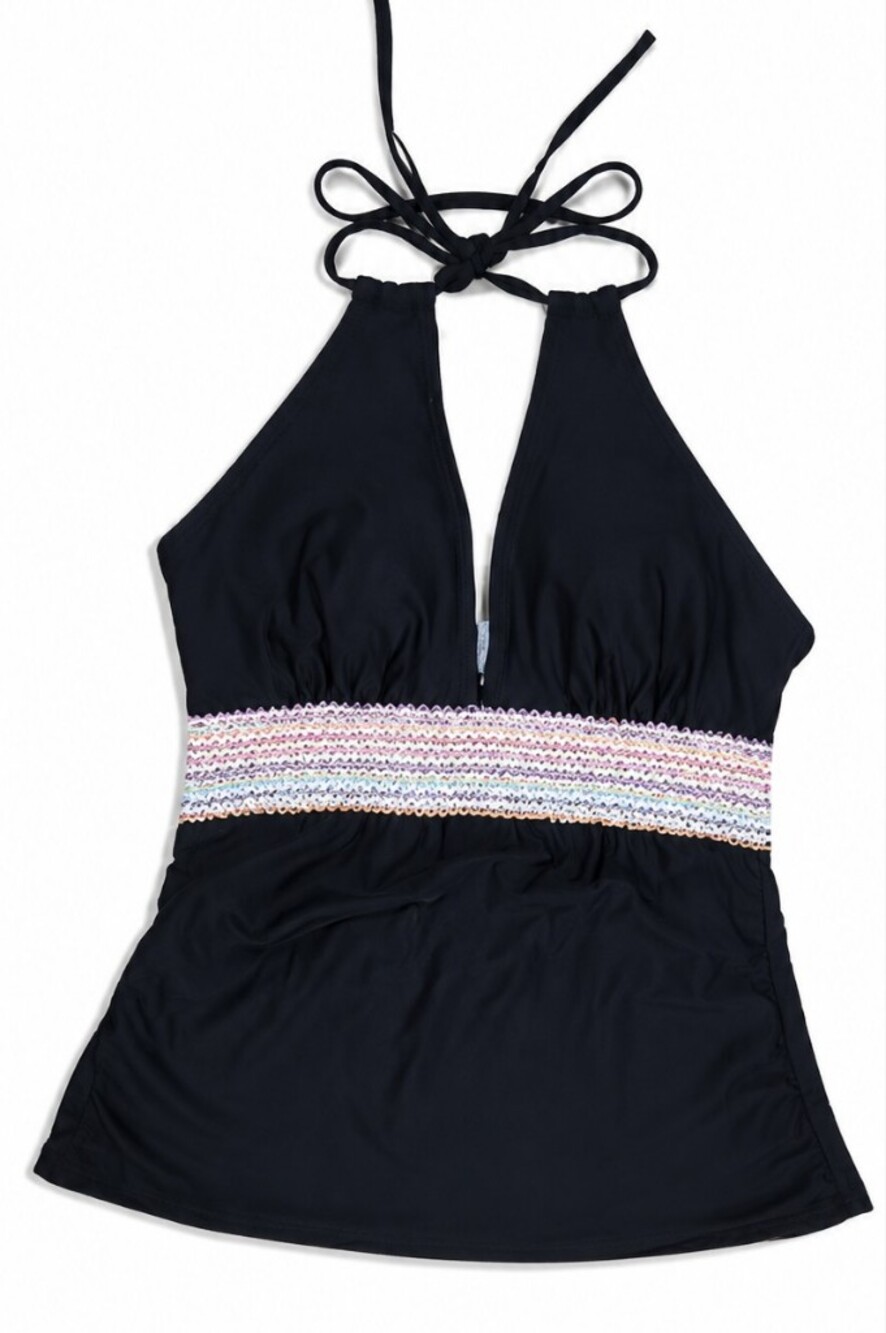 Younique Black Halter Top with Pastel Chevron Band - Picture 1 of 4